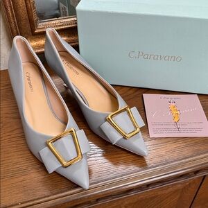 C. Paravano Gray Shoes with Gold Buckle. Size 40 1/2, US size 10.